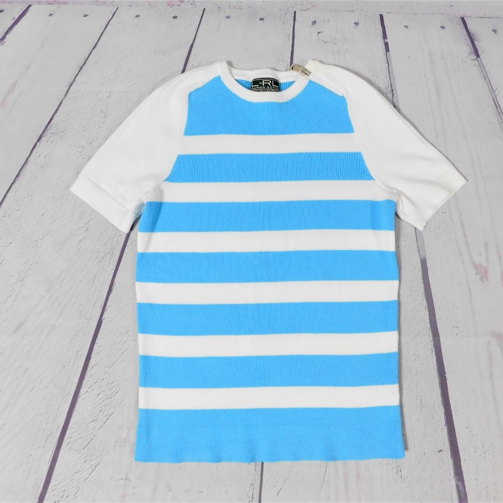 3/$25 Lauren Ralph Lauren Striped Knit Top Blouse, Blue Size S